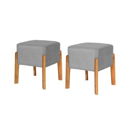 Kit 02 Puff Quadrado estofado Banqueta para sala escritório quarto Com pés de Madeira Cinza