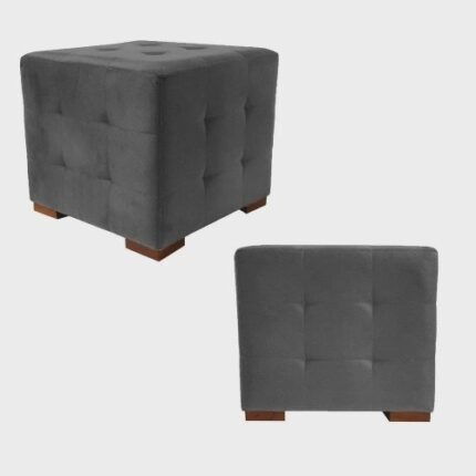 Kit 2 Puffs Cuba Decorativo Suede Cinza – Navega Móveis
